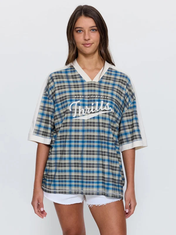 THRILLS DESERT REVERB V NECK OVERSIZED TEE – DUSTY BLUE
