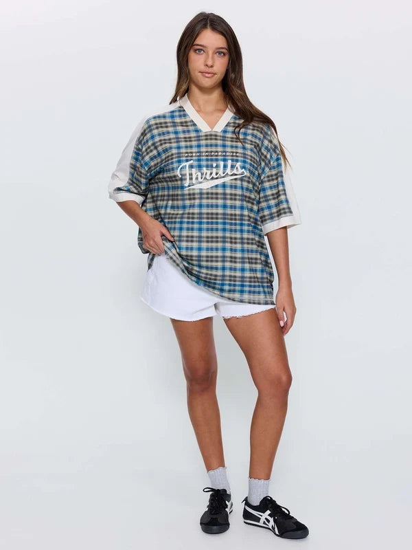 THRILLS DESERT REVERB V NECK OVERSIZED TEE – DUSTY BLUE