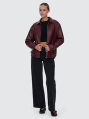 THRILLS ELKA FAUX LEATHER JACKET WOMENS OVERSIZED BOMBER JACKET NEW MAROON