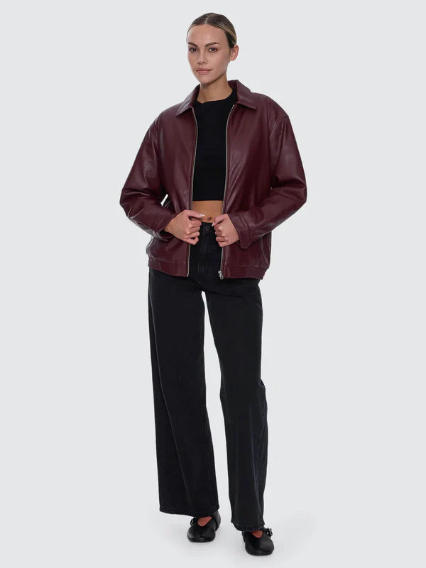 THRILLS ELKA FAUX LEATHER JACKET WOMENS OVERSIZED BOMBER JACKET NEW MAROON