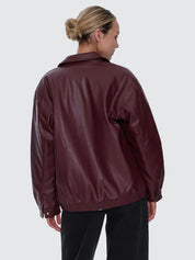 THRILLS ELKA FAUX LEATHER JACKET WOMENS OVERSIZED BOMBER JACKET NEW MAROON