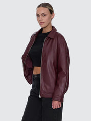 THRILLS ELKA FAUX LEATHER JACKET WOMENS OVERSIZED BOMBER JACKET NEW MAROON