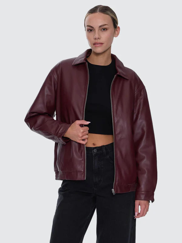 THRILLS ELKA FAUX LEATHER JACKET WOMENS OVERSIZED BOMBER JACKET NEW MAROON