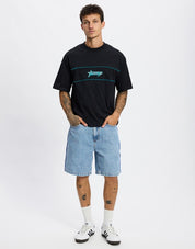 THRILLS HEAVY STATIC PIPING BOX FIT OVERSIZE CROPPED TEE WOMENS BLACK