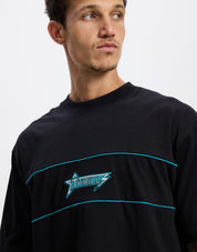 THRILLS HEAVY STATIC PIPING BOX FIT OVERSIZE CROPPED TEE WOMENS BLACK