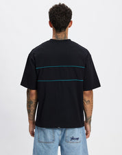 THRILLS HEAVY STATIC PIPING BOX FIT OVERSIZE CROPPED TEE WOMENS BLACK