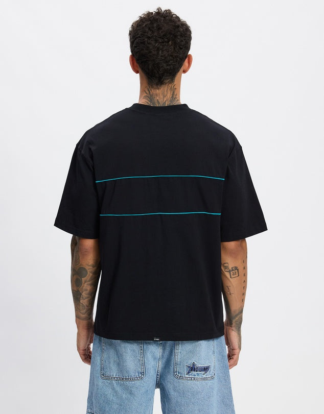 THRILLS HEAVY STATIC PIPING BOX FIT OVERSIZE CROPPED TEE WOMENS BLACK
