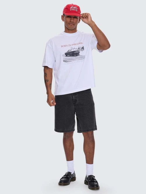 METAL AND DUST BOX FIT OVERSIZE CROPPED TEE - WHITE