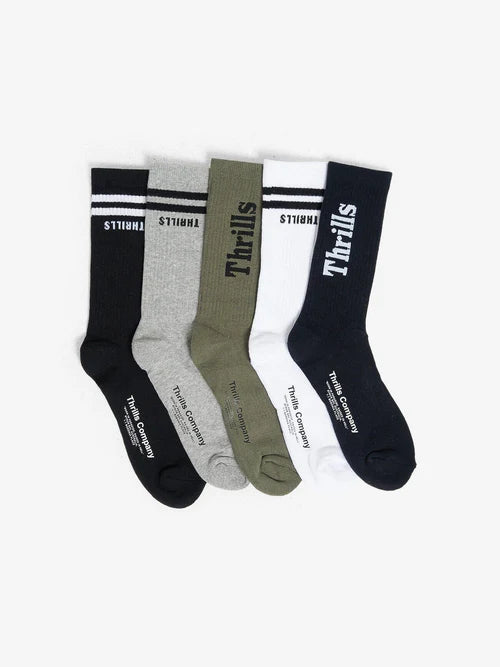 THRILLS MINIMAL THRILLS 5 PACK SOCKS UNISEX CREW EVERYDAY STREET ESSENTIAL