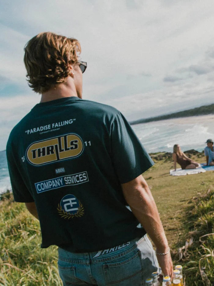 THRILLS PARADISE FALLING MERCH FIT TEE MENS GRAPHIC TSHIRT FEDERAL BLUE