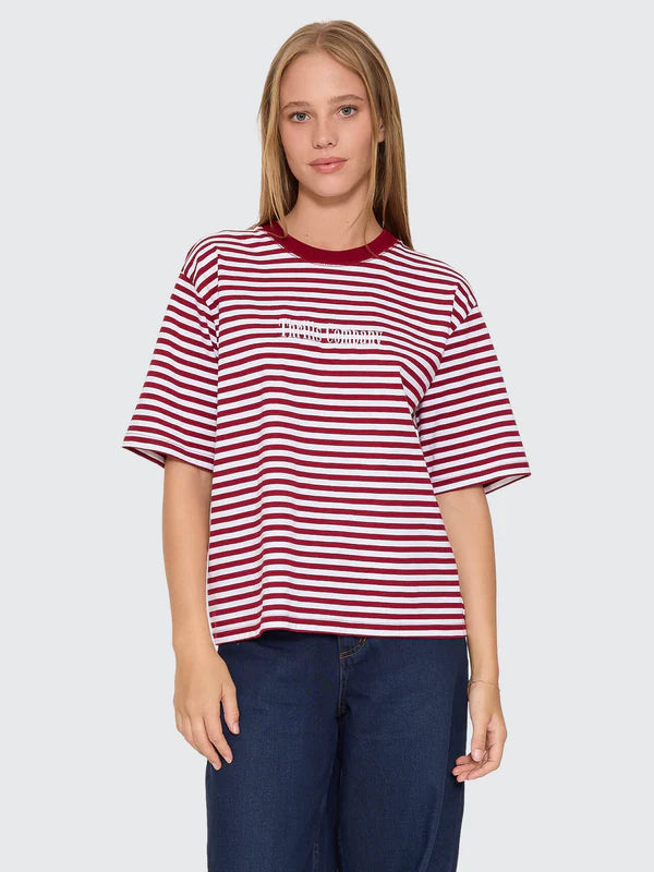 THRILLS PRIMITIVE STRIPE SQUARE TEE – SOUR CHERRY STRIPE