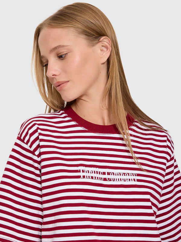 THRILLS PRIMITIVE STRIPE SQUARE TEE – SOUR CHERRY STRIPE