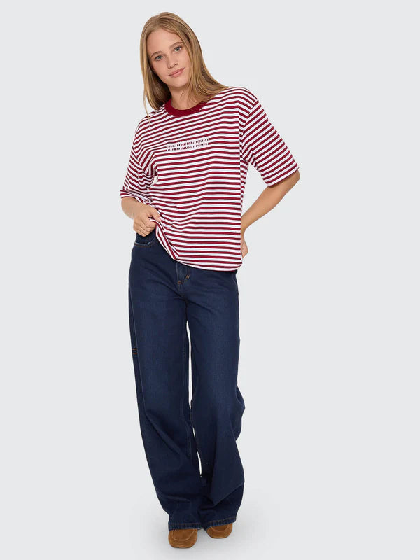 THRILLS PRIMITIVE STRIPE SQUARE TEE – SOUR CHERRY STRIPE