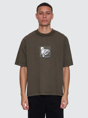 THRILLS ROSE BRIGADE BOX FIT OVERSIZED CROPPED TEE MENS GRAPHIC TSHIRT OLIVE NIGHT