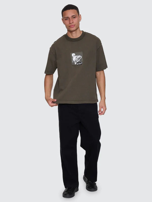 THRILLS ROSE BRIGADE BOX FIT OVERSIZED CROPPED TEE MENS GRAPHIC TSHIRT OLIVE NIGHT