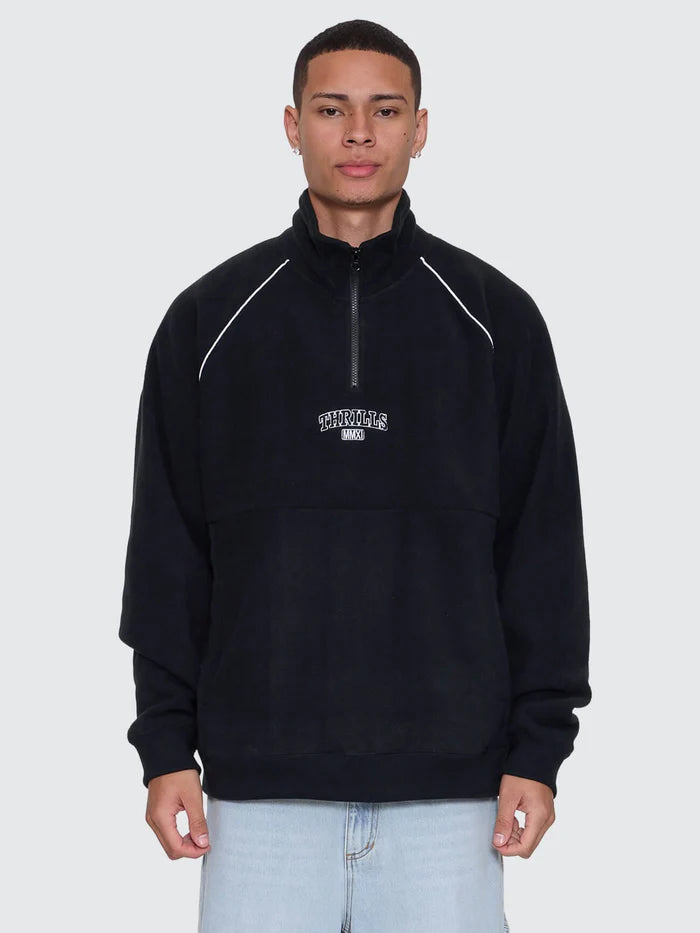 THRILLS THRILL OF VICTORY RAGLAN QUARTER ZIP POLAR FLEECE MENS SWEATER FADED BLACK