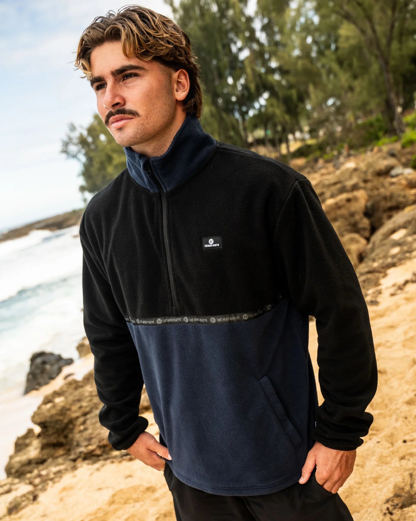 THE MAD HUEYS TIDAL QUARTER ZIP MEN’S POLAR FLEECE JACKET 1/4 ZIP NAVY