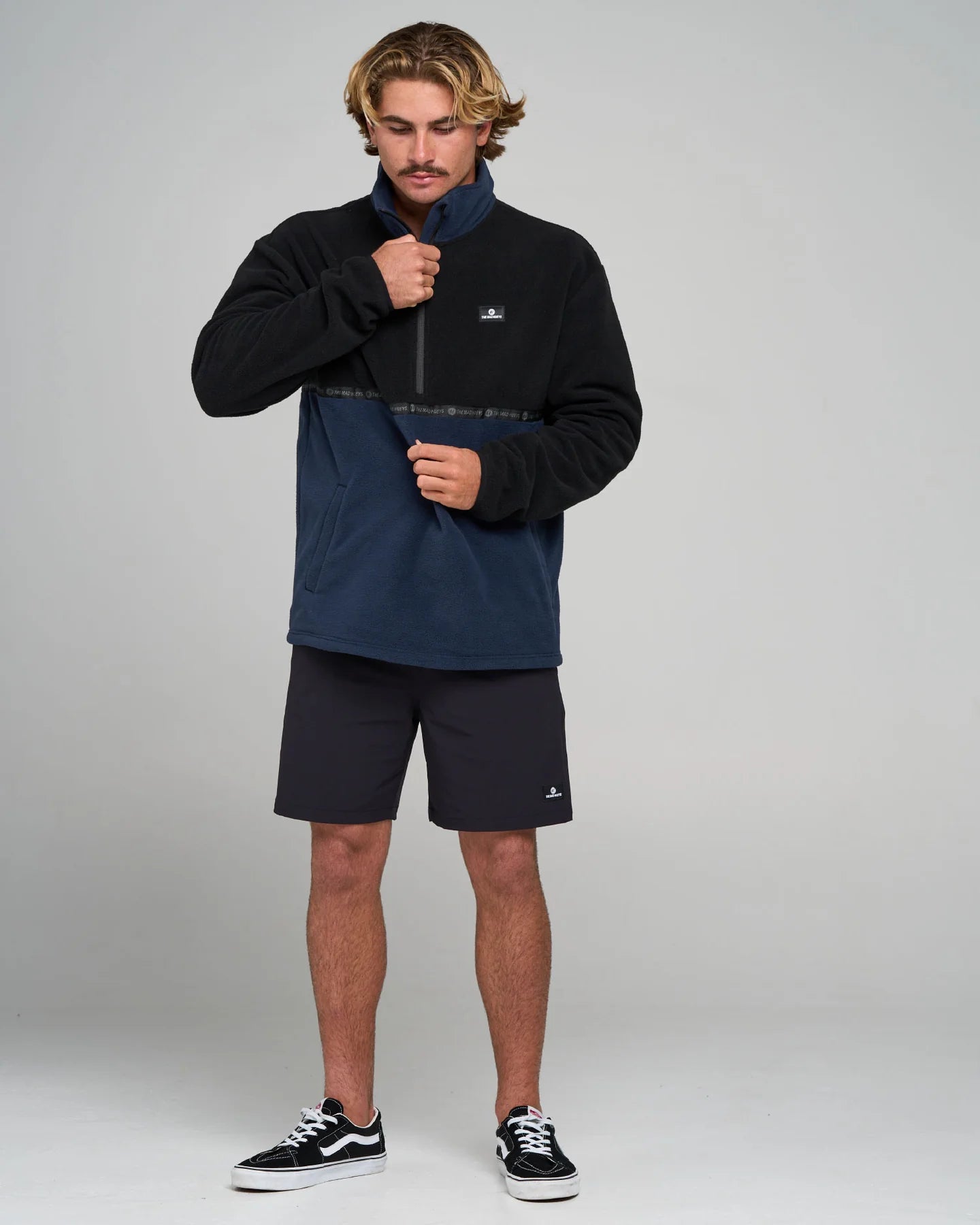 THE MAD HUEYS TIDAL QUARTER ZIP MEN’S POLAR FLEECE JACKET 1/4 ZIP NAVY