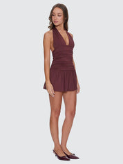 THRILLS TOMMIE HALTER MINI DRESS RETRO SUMMER PARTY STYLE BITTER CHOCOLATE