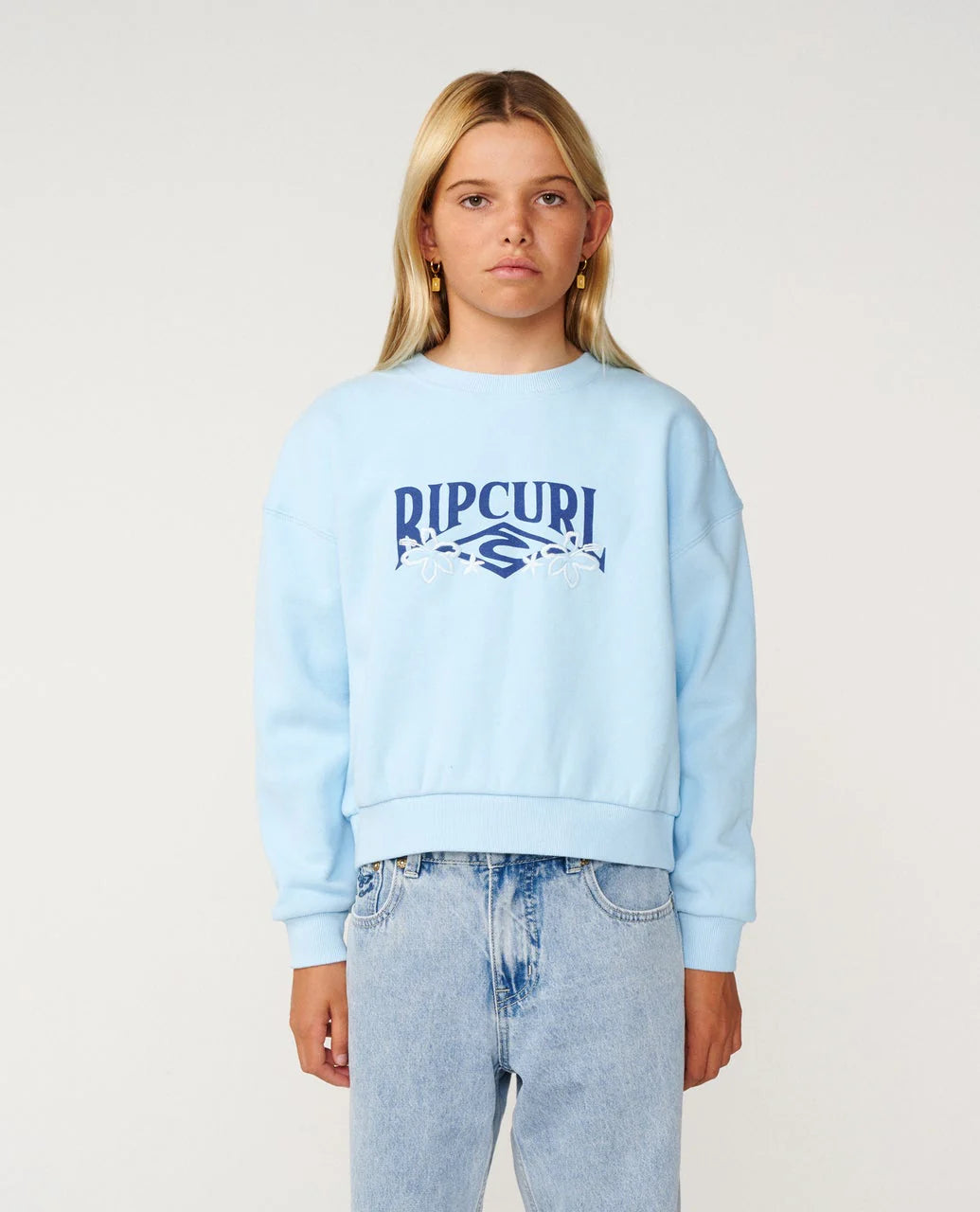 RIP CURL TROPICAL CROPPED CREW – KIDS SKY BLUE