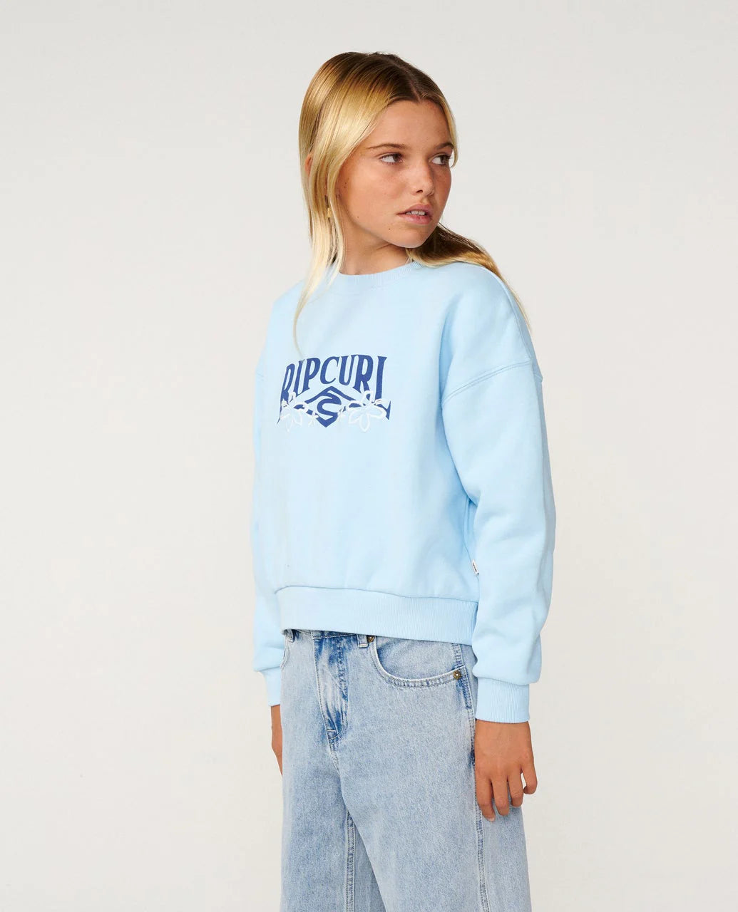 RIP CURL TROPICAL CROPPED CREW – KIDS SKY BLUE