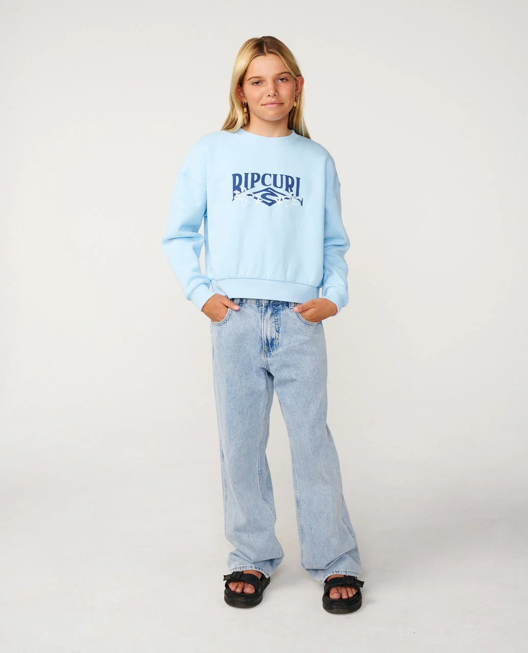 RIP CURL TROPICAL CROPPED CREW – KIDS SKY BLUE