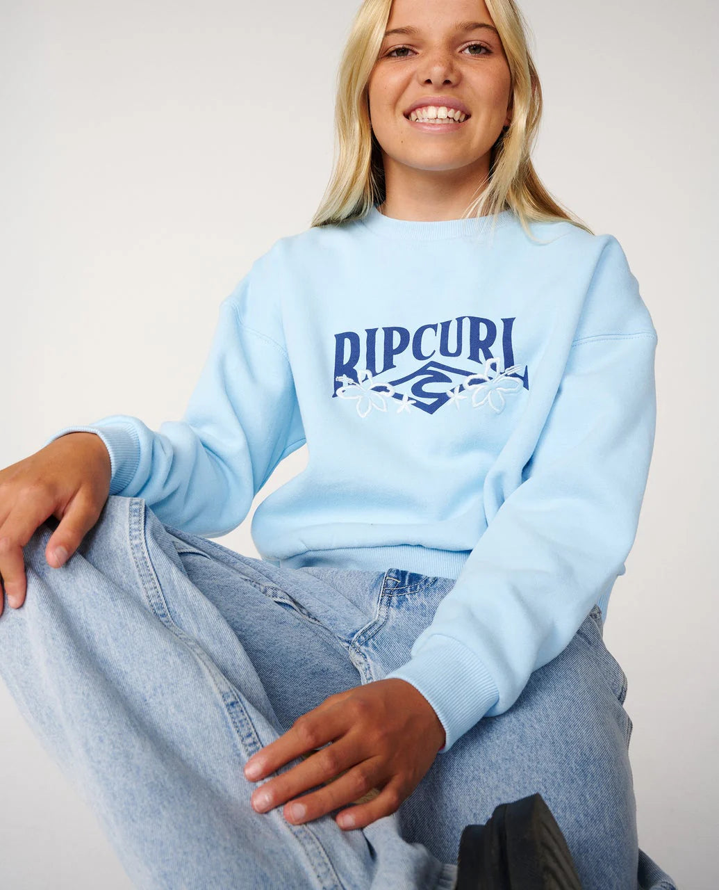 RIP CURL TROPICAL CROPPED CREW – KIDS SKY BLUE