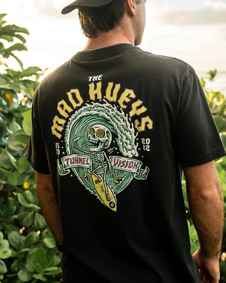 THE MAD HUEYS TUNNEL VISION MENS FISHING TEE VINTAGE BLACK COTTON SURF TSHIRT
