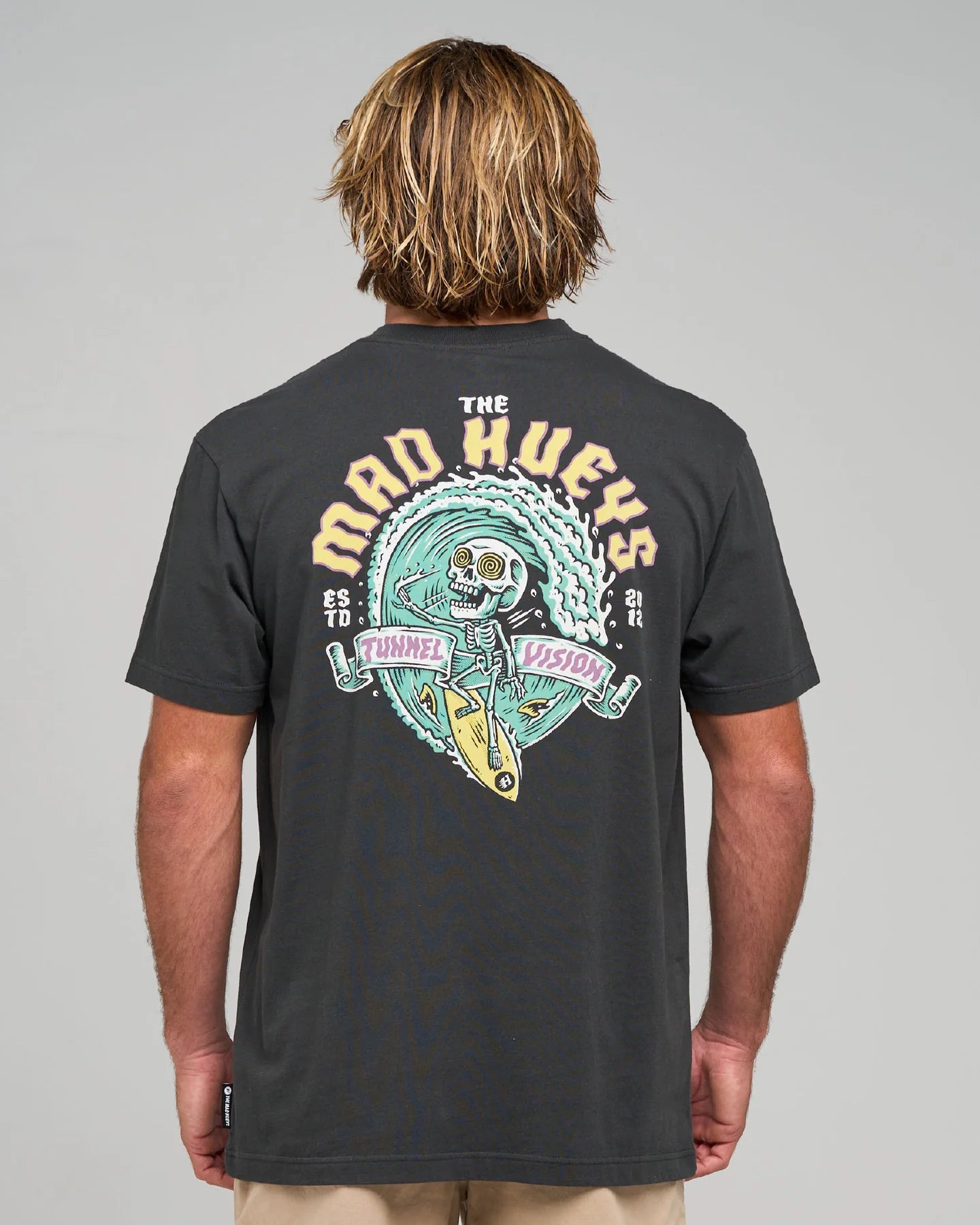 THE MAD HUEYS TUNNEL VISION MENS FISHING TEE VINTAGE BLACK COTTON SURF TSHIRT