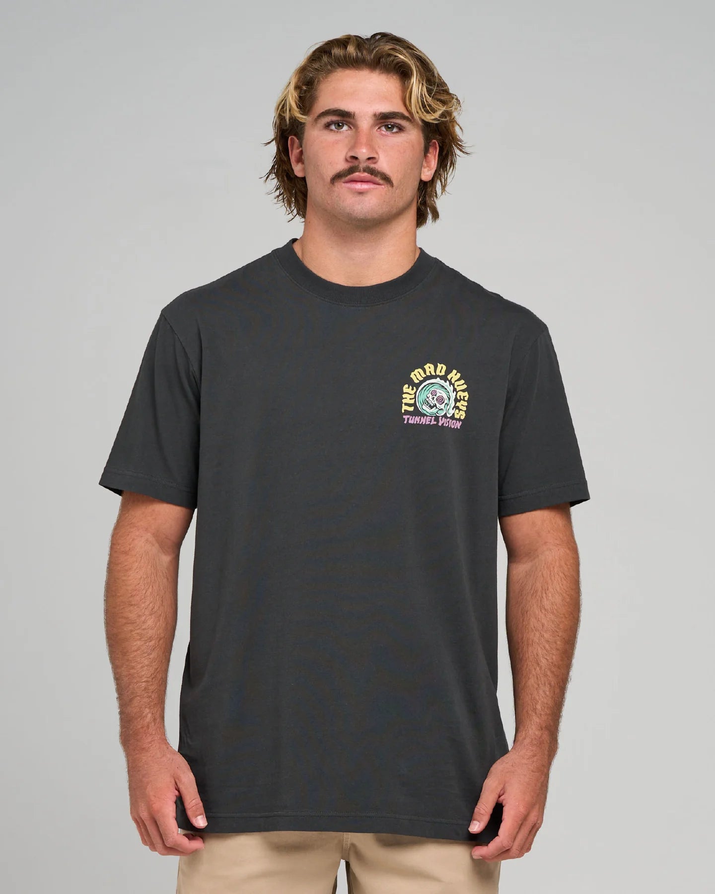THE MAD HUEYS TUNNEL VISION MENS FISHING TEE VINTAGE BLACK COTTON SURF TSHIRT