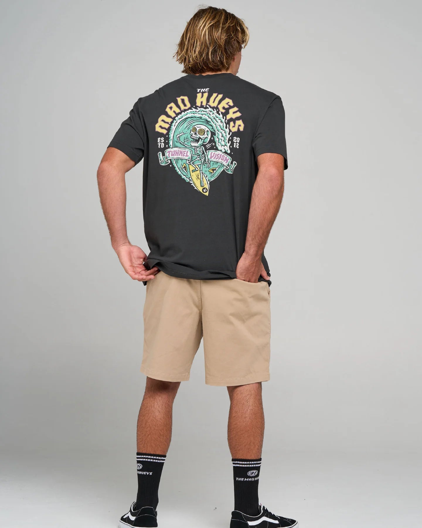 THE MAD HUEYS TUNNEL VISION MENS FISHING TEE VINTAGE BLACK COTTON SURF TSHIRT
