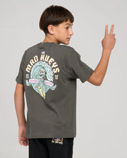 THE MAD HUEYS TUNNEL VISION YOUTH FISHING TEE CHARCOAL COTTON KIDS SURF TSHIRT