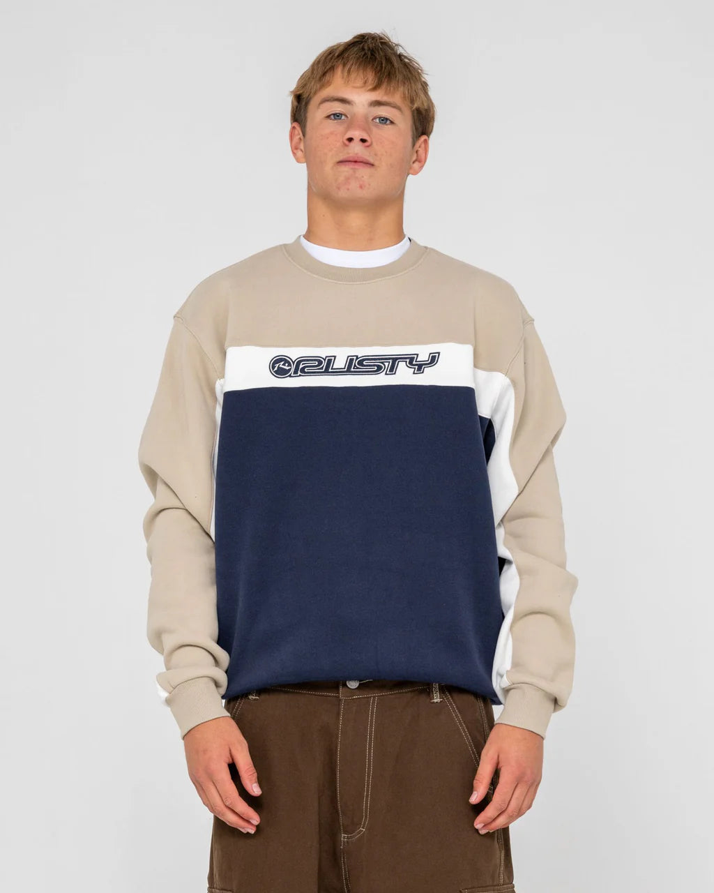 RUSTY POD RACER CREW FLEECE MENS JUMPER NAVY BLUE