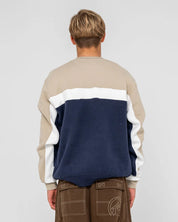 RUSTY POD RACER CREW FLEECE MENS JUMPER NAVY BLUE