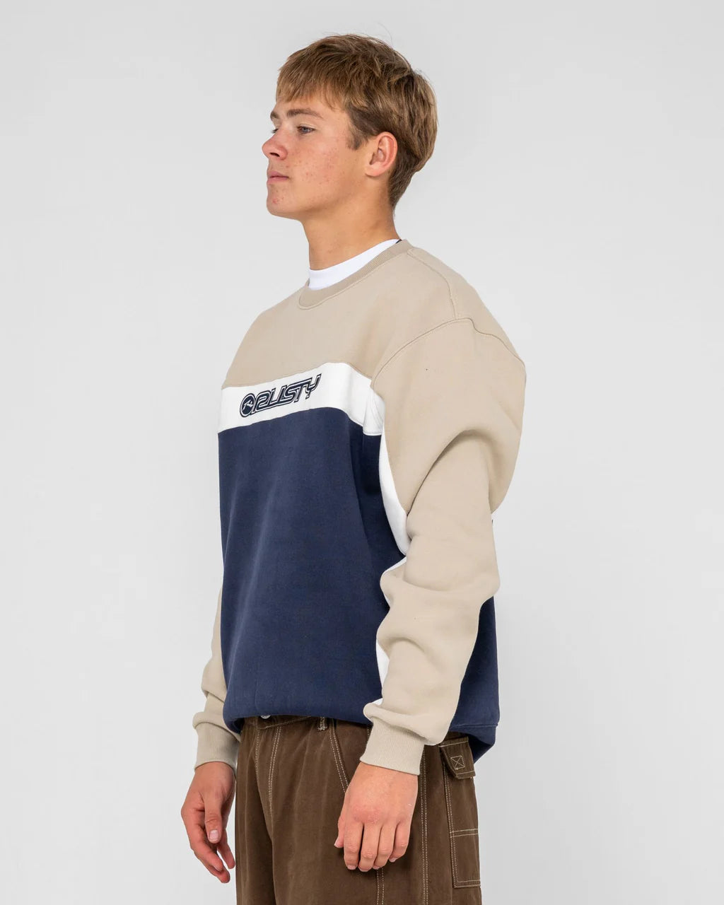 RUSTY POD RACER CREW FLEECE MENS JUMPER NAVY BLUE