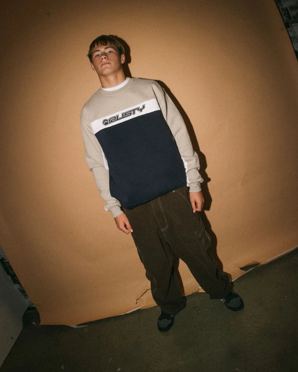 RUSTY POD RACER CREW FLEECE MENS JUMPER NAVY BLUE