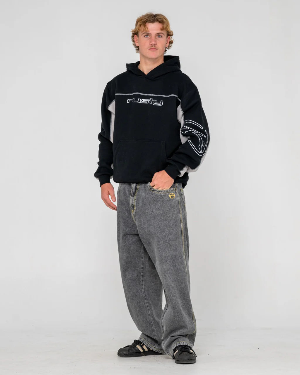 RUSTY TITAN FLEECE HOODIE MENS JUMPER BLACK