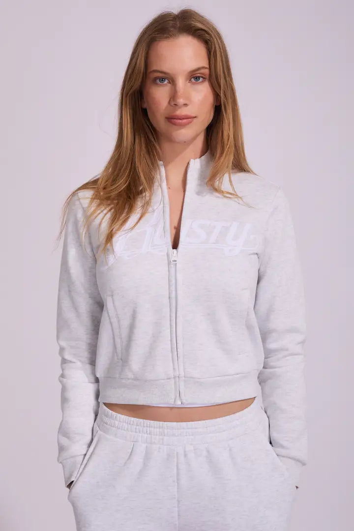 RUSTY TRAILER TRASH SKIMMER ZIP FLEECE SWEATSHIRT WOMENS ECRU MARLE