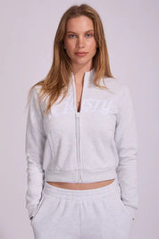 RUSTY TRAILER TRASH SKIMMER ZIP FLEECE SWEATSHIRT WOMENS ECRU MARLE