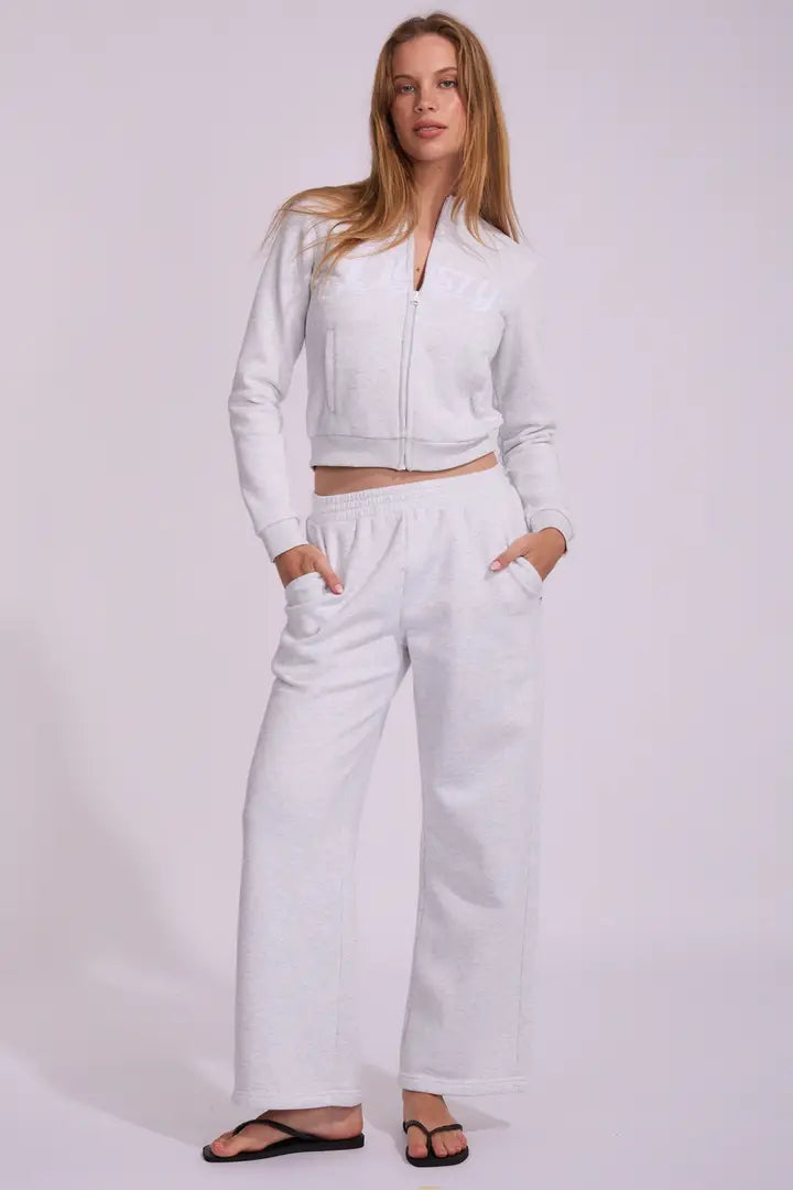 RUSTY TRAILER TRASH SKIMMER ZIP FLEECE SWEATSHIRT WOMENS ECRU MARLE