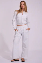 RUSTY TRAILER TRASH SKIMMER ZIP FLEECE SWEATSHIRT WOMENS ECRU MARLE