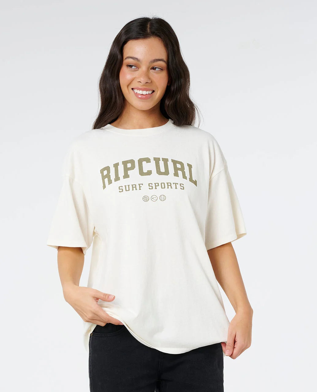 RIP CURL VARSITY SPORTS HERITAGE TEE – BONE/KHAKI