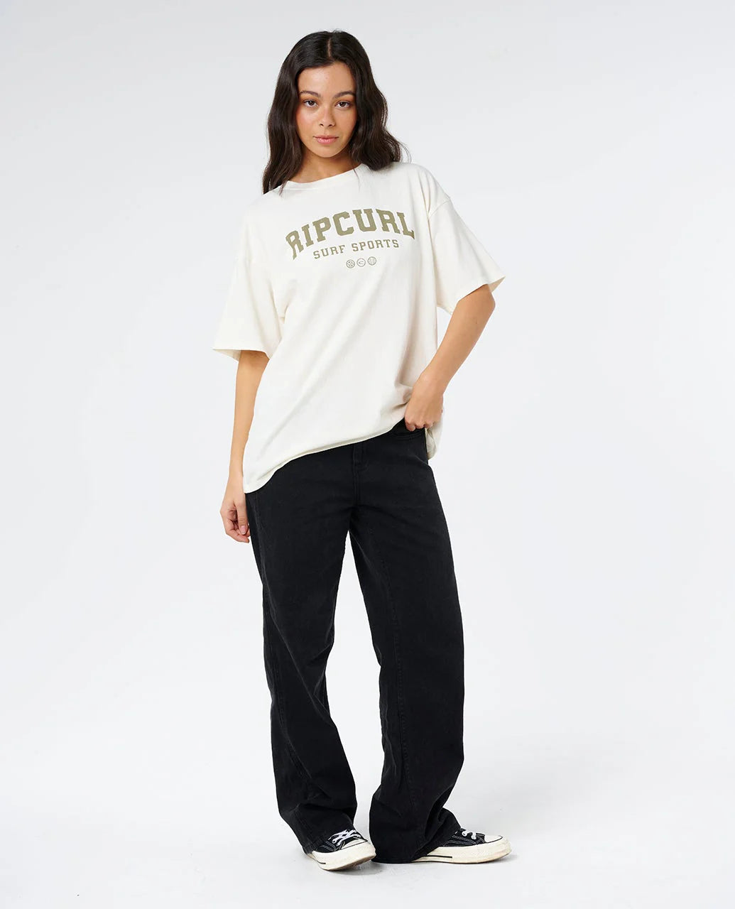 RIP CURL VARSITY SPORTS HERITAGE TEE – BONE/KHAKI
