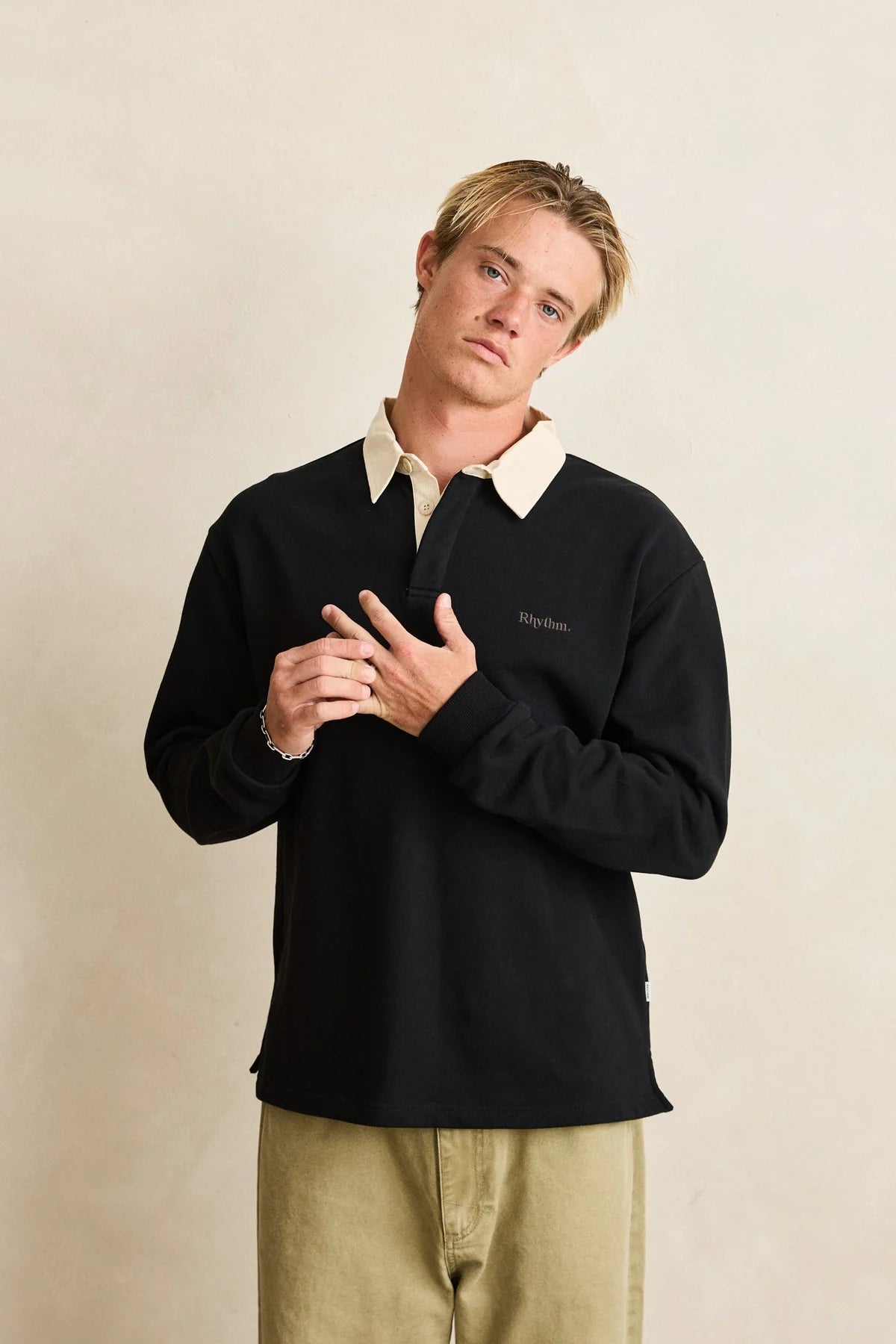 RHYTHM VINTAGE RUGBY POLO MENS LONG SLEEVE CHARCOAL