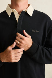 RHYTHM VINTAGE RUGBY POLO MENS LONG SLEEVE CHARCOAL