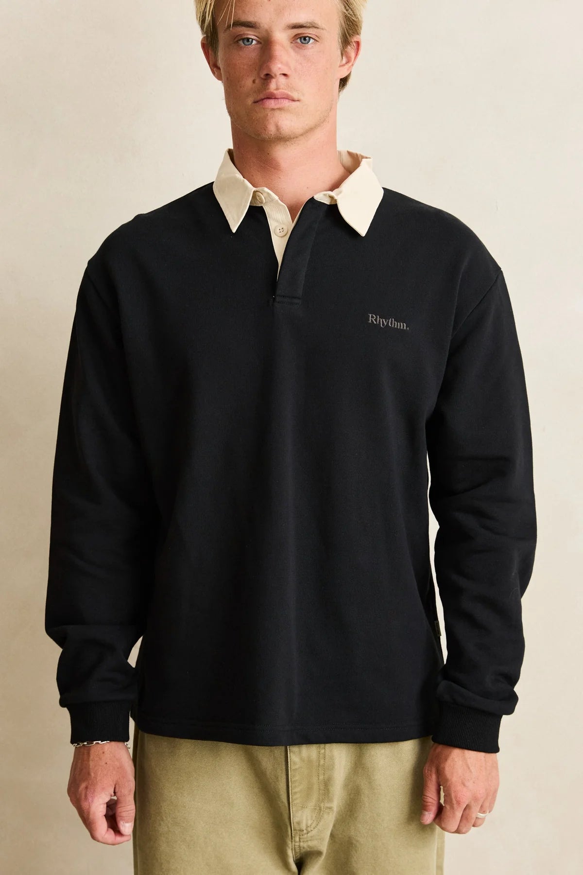 RHYTHM VINTAGE RUGBY POLO MENS LONG SLEEVE CHARCOAL