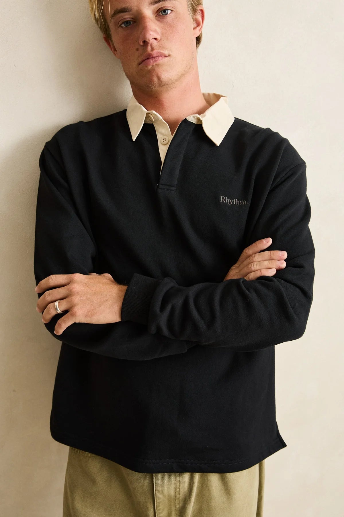 RHYTHM VINTAGE RUGBY POLO MENS LONG SLEEVE CHARCOAL