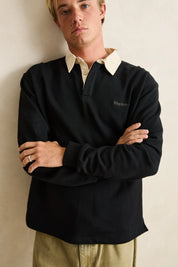 RHYTHM VINTAGE RUGBY POLO MENS LONG SLEEVE CHARCOAL
