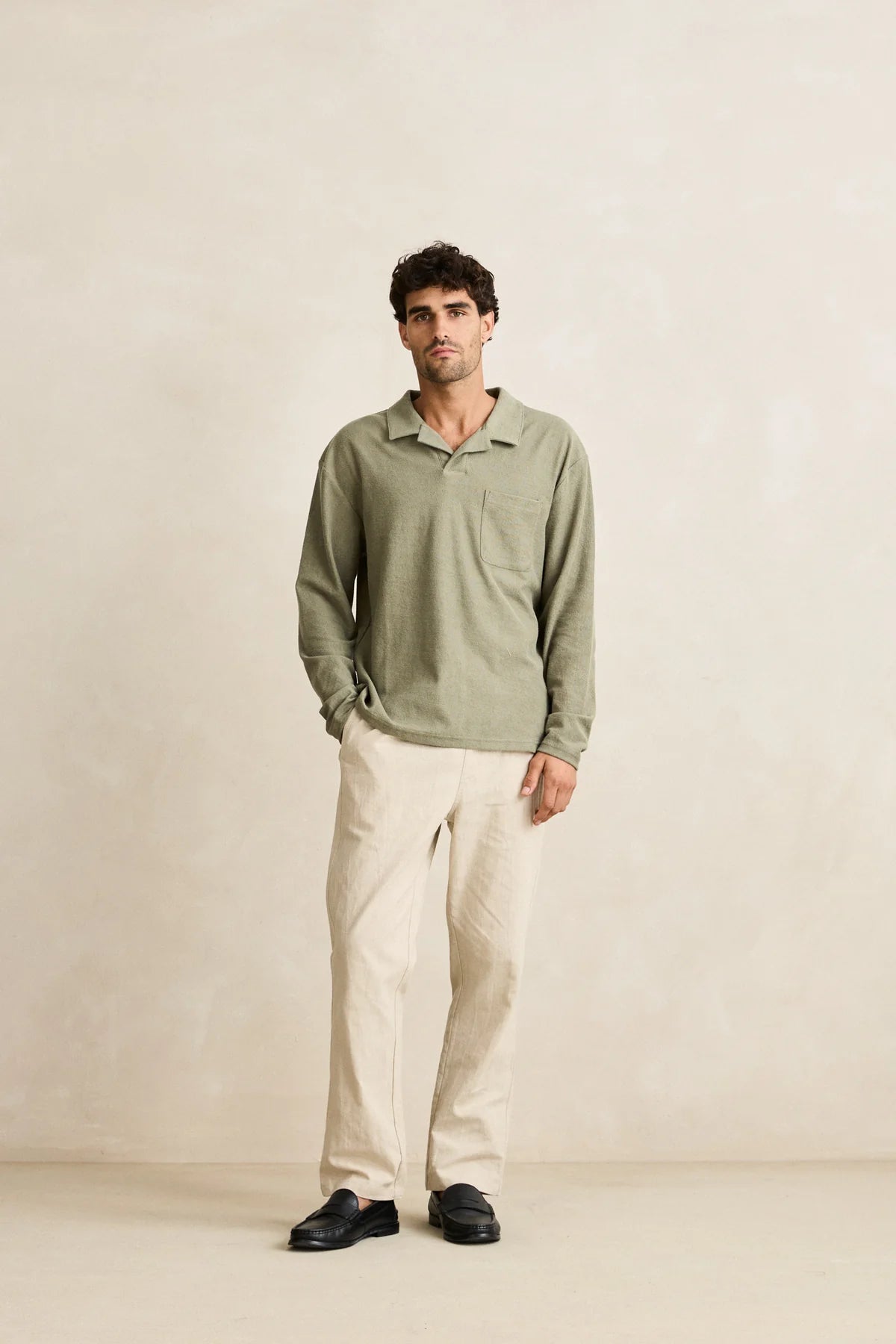 RHYTHM VINTAGE TERRY LS POLO SAGE