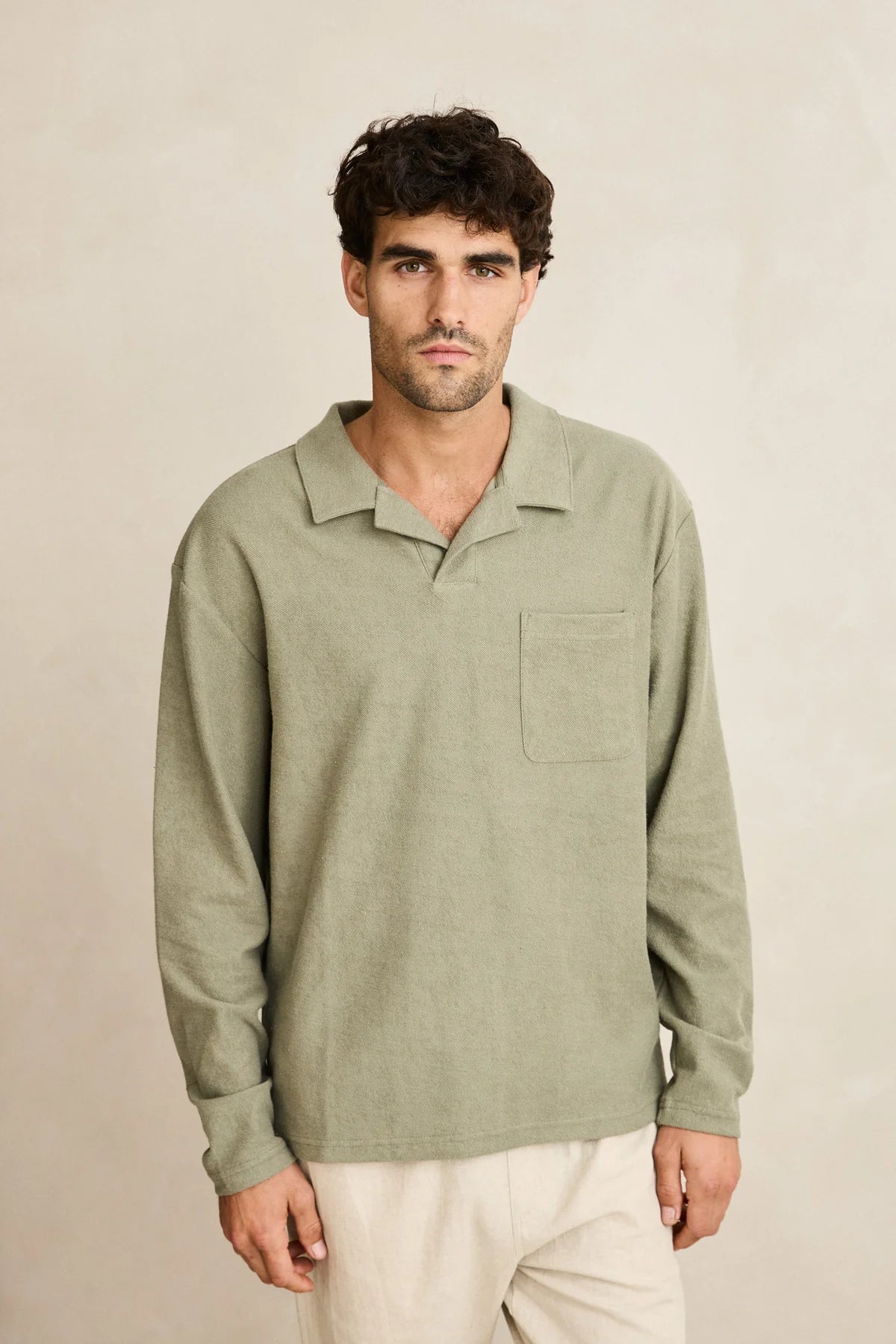 RHYTHM VINTAGE TERRY LS POLO SAGE